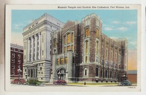 P3130 old postcard old cars maasonic temple sottish rite cathedral ft wayne IND