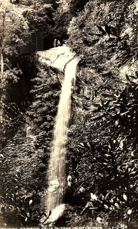 1940s SMOKY MOUNTAINS NATL PARKWAY TENNESSEE RAINBOW FALLS RPPC POSTCARD 46-17