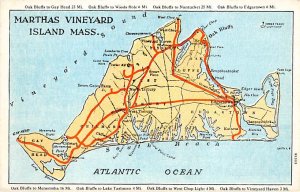 Martha's Vineyard, Nantucket Islands, Mass USA Map Unused 