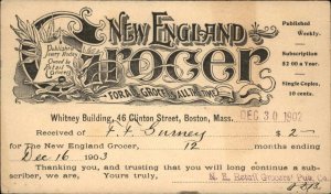 Clinton St. Boston MA Whitney Bldg NE Grocer 1902 Postal Card TYPOGRAPHY