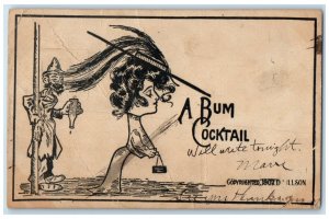 1907 Woman Widow Hat A Bum Cocktail Havana Illinois IL Posted Antique Postcard