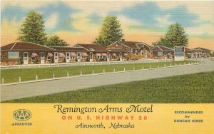Postcard Nebraska Ainsworth Remington Arms Motel roadside 1940s 22-13650