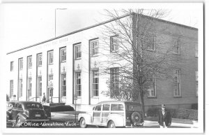 Post Office RPPC Wenatchee, WA 1940s Woody Station Wagon Vintage Photo Postcard