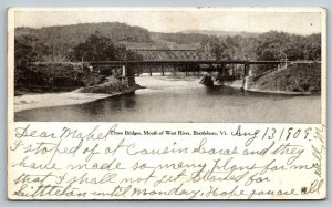 Brattleboro  Vermont  Three Bridges, Mouth of West River   Postcard  1909