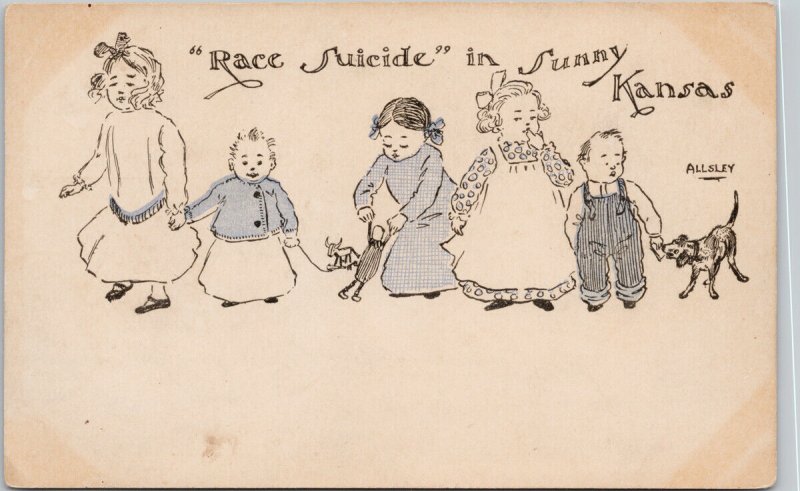 'Race Suicide in Sunny Kansas' KS Children Doll Dog Allsley Unused Postcard G50