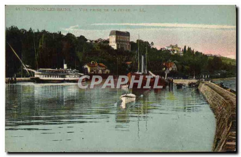 Old Postcard Thonon les Bains view from the Jetee Charter