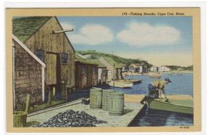 Fishing Shacks Cape Cod Massachusetts linen postcard