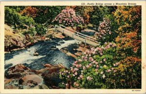 Linen Postcard Rustic Foot Bridge Across a Mountain Stream