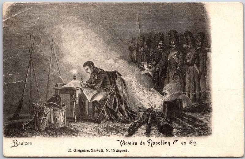 Napoleon Studying Plans Before Battle of Bautzen Postcard