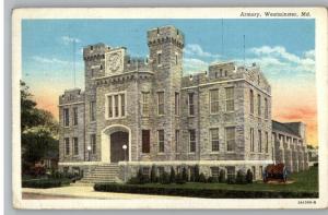 Linen Postcard~Armory Bldg..Westminster.Maryland/MD