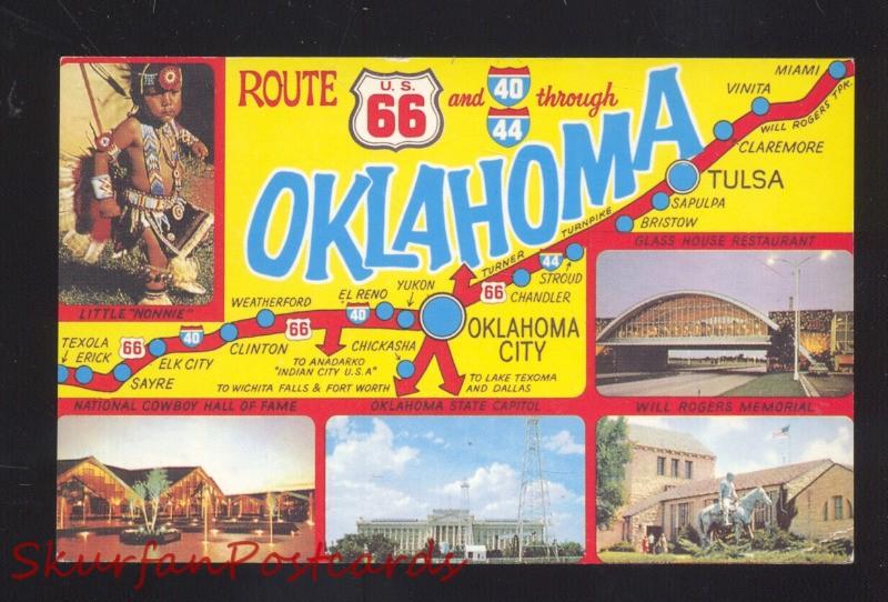 ROUTE 66 OKLAHOMA MAP INDIAN RESTAURANT ROADSIDE POSTCARD