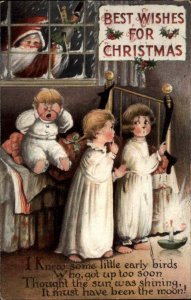 Christmas - Children Waken - Santa Claus at Window BB London 3400X Postcard