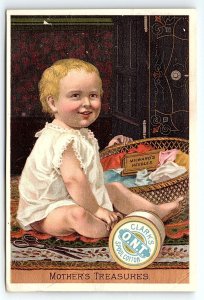 CLARK'S O.N.T. SPOOL COTTON SMILING BABY MOTHER'S TREASURES TRADE CARD P1981