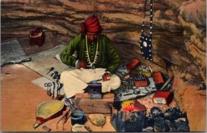 Linen Postcard Da Pah Navajo Indian Silversmith Plying His Trade