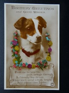 TERRIER Dog Breed BIRTHDAY GREETINGS & GOOD WISHES c1913 RP Postcard by Rotary