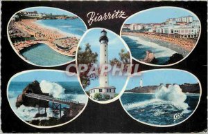 Postcard Modern B Pyr Biarritz The Beach and the Casino Le Phare Le Rocher de...