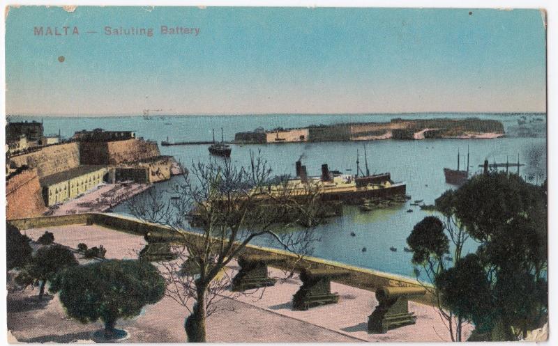 Malta; Saluting Battery,  Valetta PPC, View of Grand Harbour, Unposted, c 1910's
