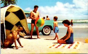 1950s Beach Scene Ellinor Villiage White Sand Beach Florida Postcard