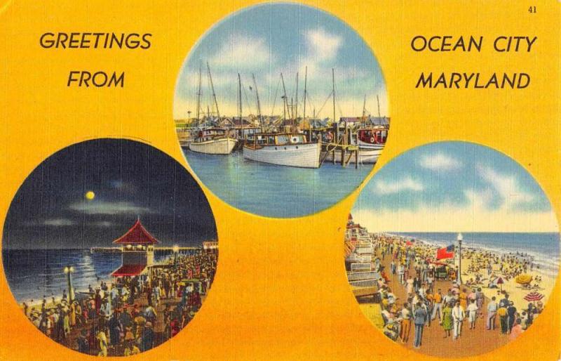 Ocean City Maryland Beach Scene Multiview Antique Postcard K94966