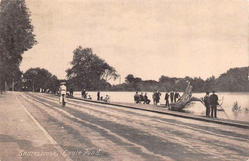 LONDON, UK England  SNARESBROOK~EAGLE POND  Women on Bicycle  1908 B&W Postcard