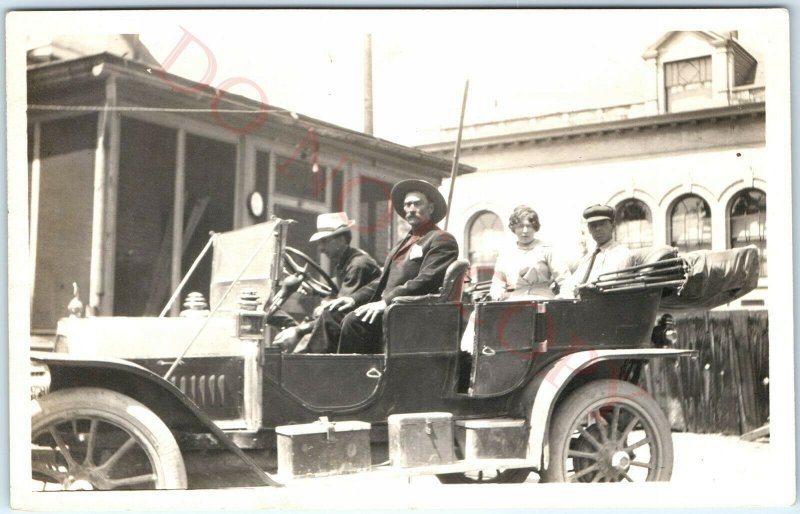 c1900s Unknown Touring Car RPPC Mad Man Brass Era Auto Real Photo Postcard A55