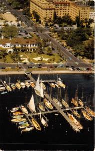 ST PETERSBURG FLORIDA~YACHT BASIN-SORENO HOTEL-YACHT CLUB AERIAL POSTCARD 1960s