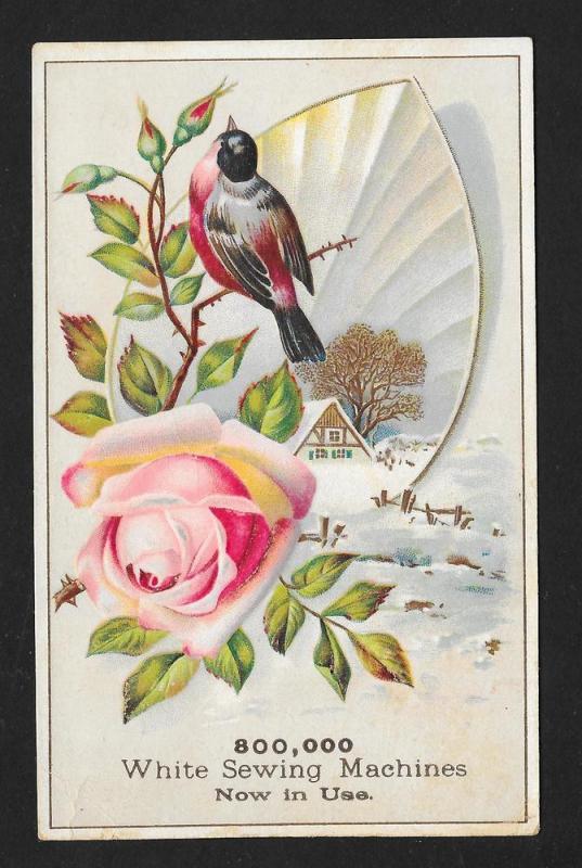 VICTORIAN TRADE CARD White Sewing Machine Bird