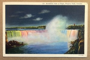 VINT 1939 USED LINEN POSTCARD - HORSESHOE FALLS AT NIGHT, NIAGARA FALLS, CANADA