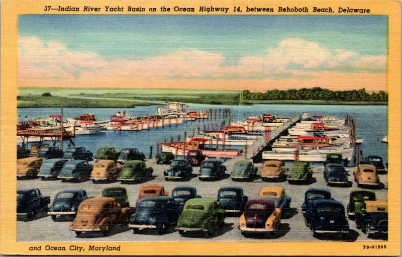 Vtg 1940s Indian River Yacht Basin Marina Rehoboth Delaware DE Linen Postcard