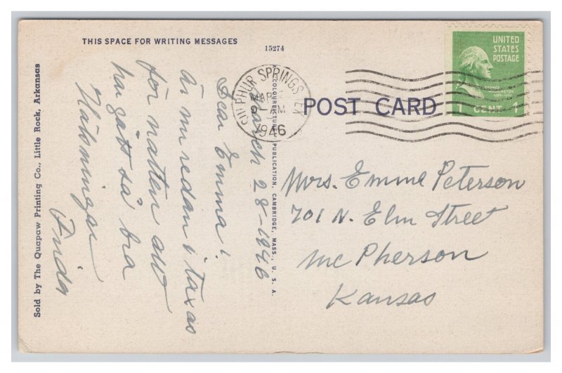Little Rock Arkansas Main Street Bridge Postcard c1946 Postmark