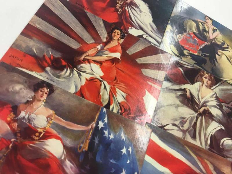 Group Of 6 International Ladies Beauty Women Country Flag Postcards K99828