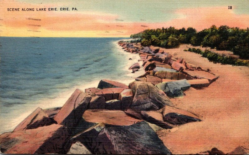 Pennsylvania Erie Sunset Scene On Erie Bay 1945