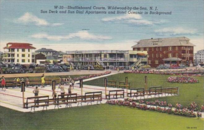 New Jersey Wildwood Shuffleboard Courts Sun Deck & Sun Dial Apartments 1949 C...