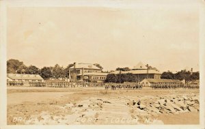 FORT SLOCUM NY~DRILL FIELD~U S ARMY MILITARY POST~1936 REAL PHOTO POSTCARD