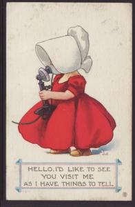 Sun Bonnet Girl,On Phone,Wall Postcard