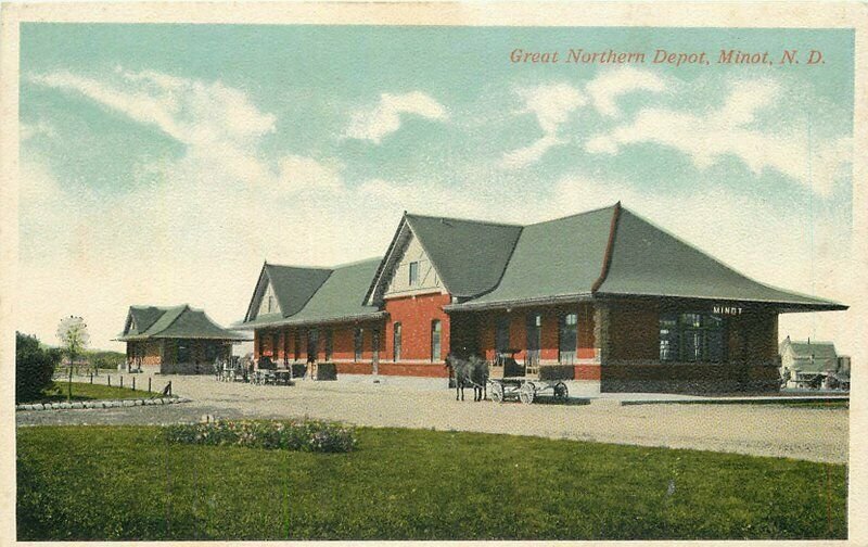 Minot North Dakota 1920s Railroad Northern Postcard Solien Octochrome 21-7151