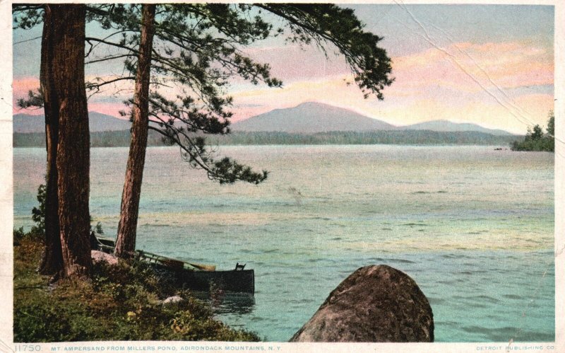 Vintage Postcard 1909 Mt. Ampersand From Millers Pond Adirondacks Mountains NY