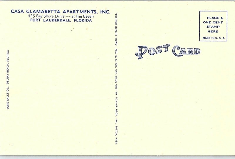 Vintage Casa Glamaretta Apts., Inc., Fort Lauderdale, Fla. Postcard P130