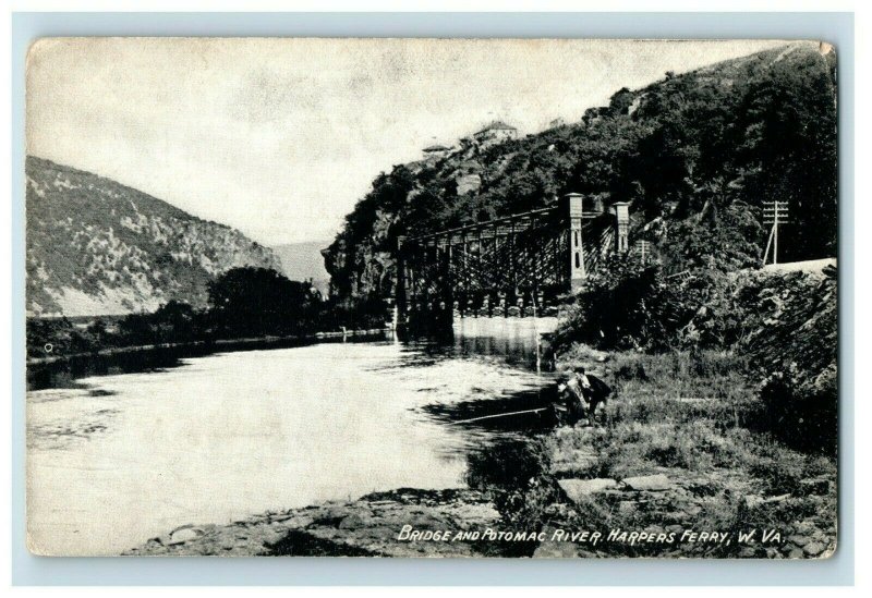 c. 1910 Harpers Ferry Bridge River W.VA Civil War Postcard P14