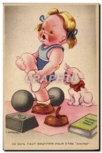 Postcard Weightlifting Old Dog