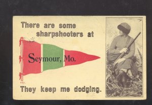 SEYMOUR MISSOURI PENNANT POSTCARD WOMAN SHARPSHOOTER WITH BUN POSTCARD