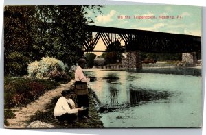 Postcard PA Reading Tulpehocken men fishing spelled Tulpehockin