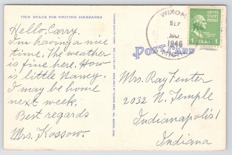 Brighton Michigan~Speed Boat on Lake~Linen Postcard