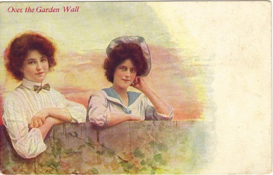 Vintage Postcard Sisters Behind a Garden Wall Beautiful Edwardian Women