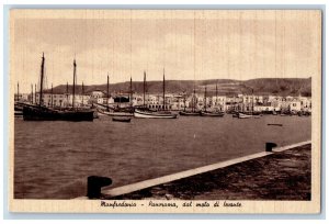 Manfredonia Italy Postcard Panorama From Levante Pier Steamships c1930's