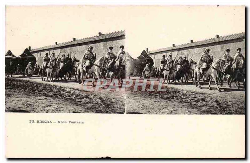 Views stereoscopic Biskra Algeria Postcard Old Noce Fantasia