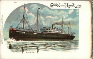 Gruss Aus Hamburg Germany - Steamship Pretoria Hamburg Amerika Line c1900