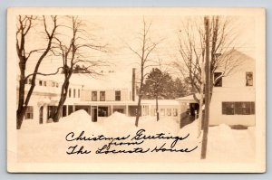 Vintage RPPC Postcard Christmas Greetings The Locusts House Winter Snow Scene