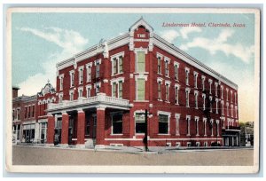 Clarinda Iowa IA Postcard Linderman Hotel Building Exterior Roadside Scene 1916