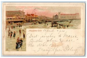 1904 The Boardwalk And Beach Scene Atlantic City New Jersey NJ Antique Postcard
